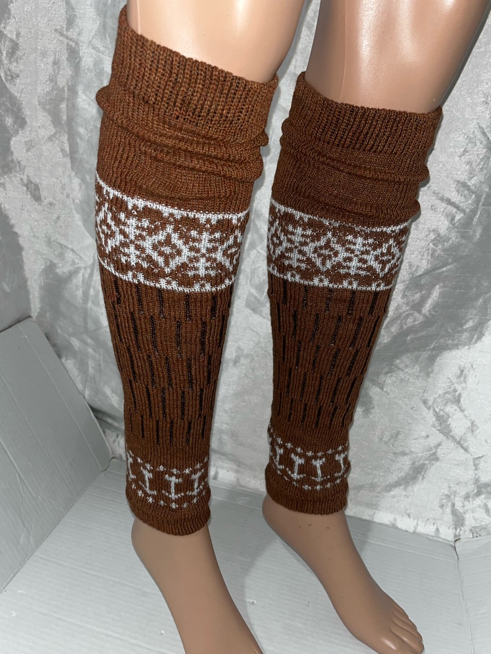 Brown Fair Isle Knit Leg Warmers - Women
